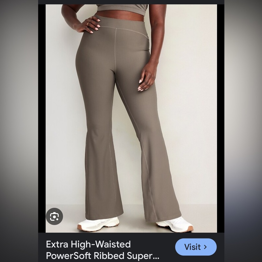 Old Navy Extra High-Waisted PowerSoft Ribbed SuperFlare Leggings XL Temple Stone